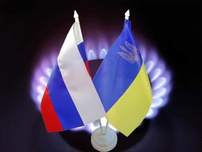Flags of Russia and Ukraine displayed together