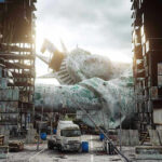 OFFICIAL’S Communist’s Ideology COLLAPSES Under Reality Rusted fallen statue amidst dilapidated buildings and debris