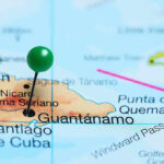 Map with pin on Guantánamo, Cuba.