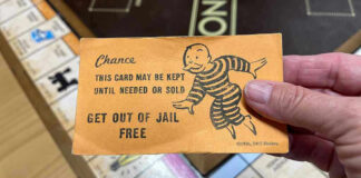 Monopoly game card get out of jail free