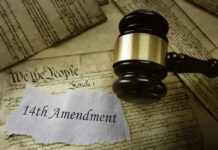 Supreme Court Shock Looms on Citizenship Gavel and Constitution with 14th Amendment paper