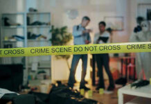 Pregnant Victim, Missing Files—Charlotte Erupts Crime scene with tape and investigators examining evidence.
