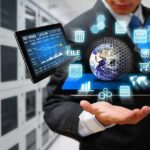 Export Ban SHOCK: Elite AI Pulled Offline Businessperson holding a digital tablet with floating data icons