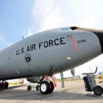 U.S. Air Force tanker aircraft on display at an airfield