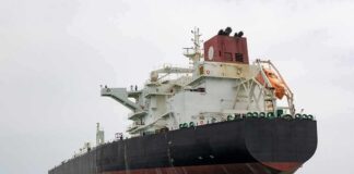 Large oil tanker anchored in calm sea
