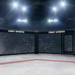 Empty MMA octagon under bright arena lights