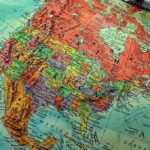 Close-up of a vintage globe highlighting North America