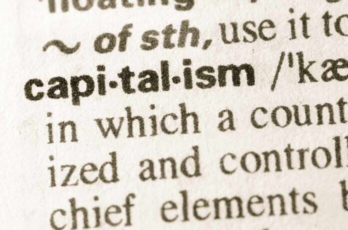 Close-up of dictionary entry highlighting the word capitalism