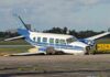 Two International Airports Hit in New Attacks Damaged blue and white small airplane on an airport runway